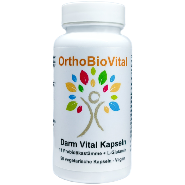 Darm Vital Capsules – vegan probiotic supplement with 11 strains + L-glutamine in white bottle (90 count)