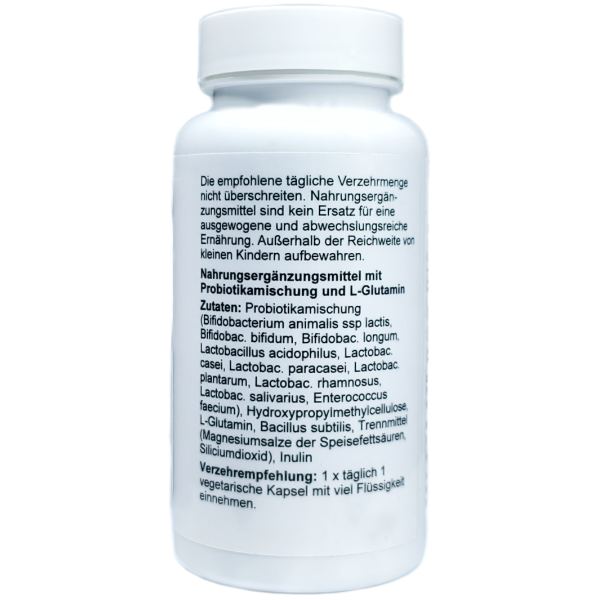 Darm Vital Capsules – vegan probiotic supplement with 11 strains + L-glutamine in white bottle (90 count)