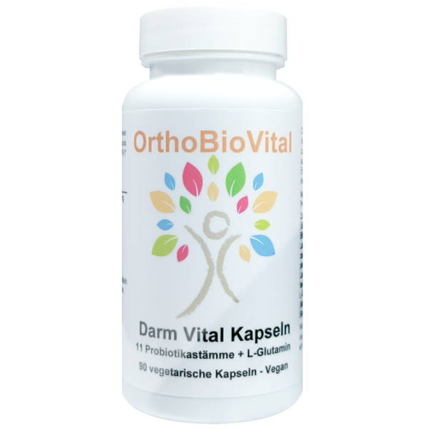Darm Vital Kapseln – vegane Nahrungsergänzung mit 11 Probiotikastämmen + L-Glutamin in Weißdose (90 Stück)