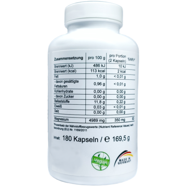 Magnesium 175 mg – 180 Vegan Capsules with Highly Bioavailable Magnesium Complex for Muscles, Nerves & Energy