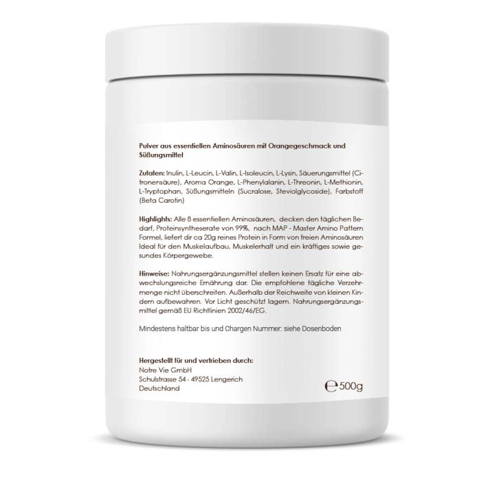 EAAS Amino Pulver – vegane essentielle Aminosäuren mit Orangen-Geschmack