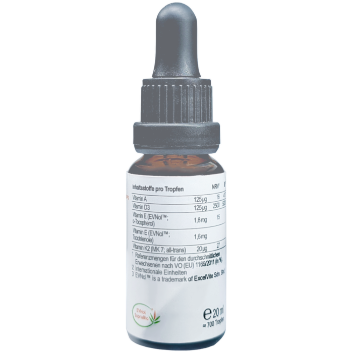 2 Flüssige Vitamine A‑D‑E‑K Tropfen in Pipettenflasche OBV – 20 ml, 5 000 IE Vitamin D₃ pro Tropfen, vegan