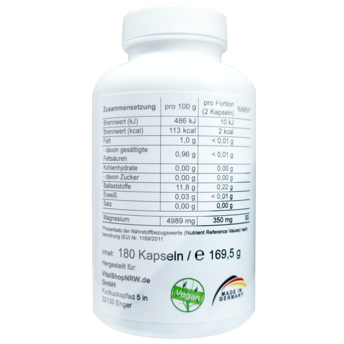 Magnesium 175 mg – 180 vegane Kapseln mit bioverfügbarem Magnesium-Komplex für Muskeln, Nerven & Energie